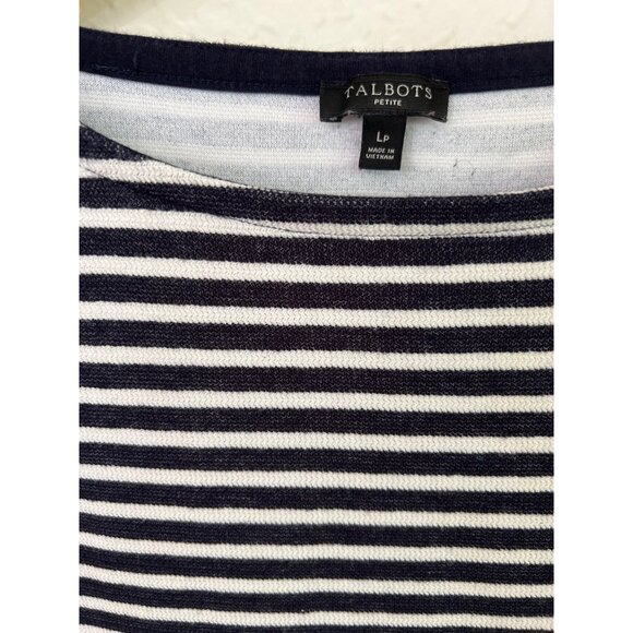 Talbots l/s tee Large Petite LP navy/white stripes nautical - Picture 2 of 4